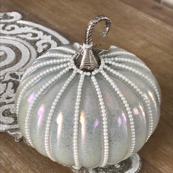 Nicole Miller Silver Mercury Glass Pumpkin Caged Faux Pearl Glam Luxury Decor Nicole Miller Silver Mercury Glass Pumpkin Caged Faux Pearl Glam Luxury Decor